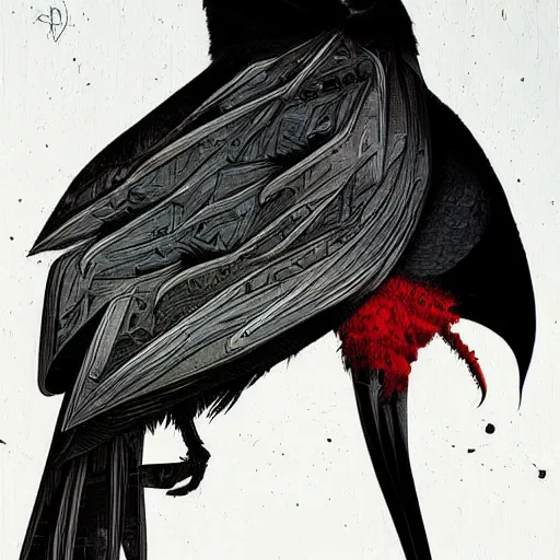 Image similar to a simple crow painting by Android Jones and M. C. Escher collaboration