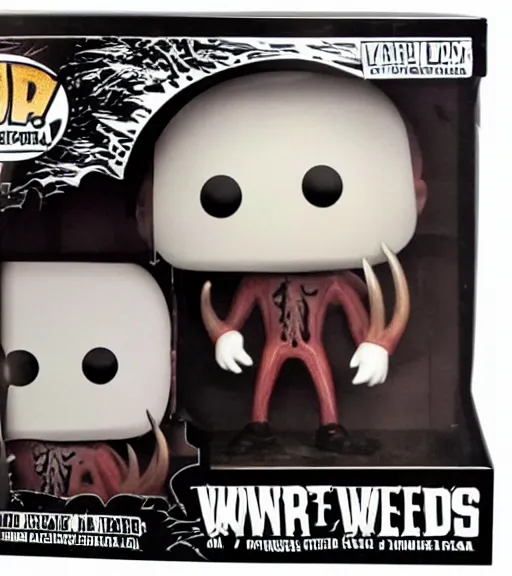 Prompt: horror wendigo monster with antlers funko pop still sealed in box, ebay listing