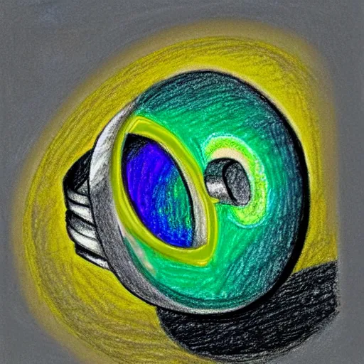 Prompt: oil pastel drawing of an ancient holy artifact in the shape of a ring, with iridescent mana flowing from it on top of a pediestal in a dark room, fantasy art, raytraced, vermeer, rembrandt