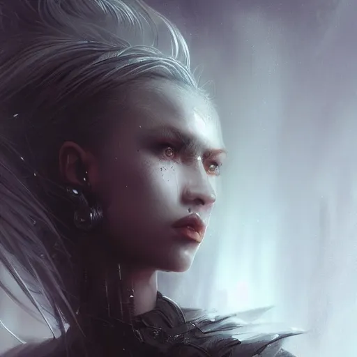 Image similar to kerli koiv, darksynth character portrait, sharp, digital matte painting, anime key art by luis royo, greg rutkowski, wlop, dramatic lighting, trending on artstation