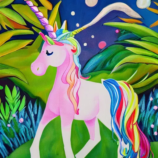 Prompt: Unicorn in the bush, wonderful style