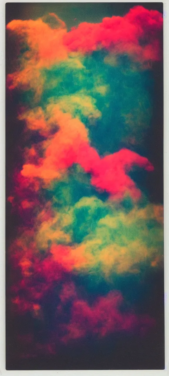 Prompt: polaroid of coloured smoke, gradient, texture, lomography