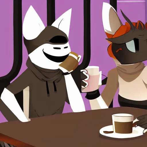 Prompt: furaffinity protogen species drinking coffee at a diner, high quality digital art, deviantart, artstation