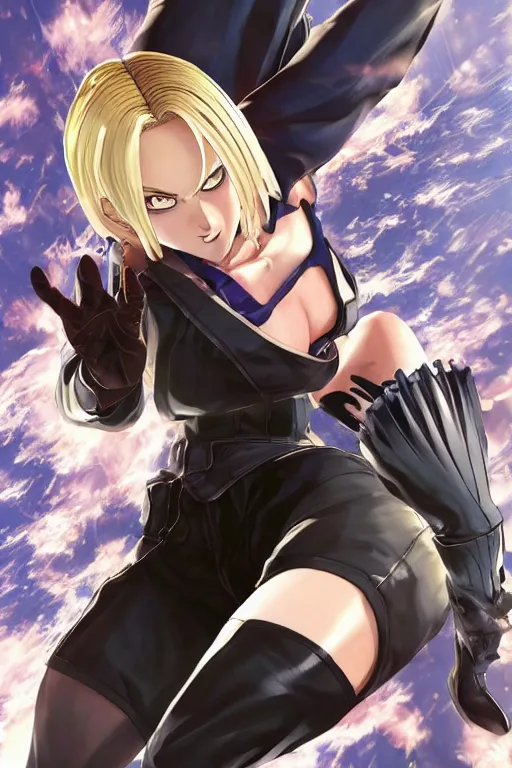 Prompt: android 18 from dbz in a spinoff in blade and soul concept art on a render by the artist Hyung tae Kim , Shigenori Soejima, Jiyun Chae, Joe Madureira, trending on Artstation by Hyung tae Kim, artbook, Stanley Artgerm Lau, WLOP, Rossdraws , Shigenori Soejima