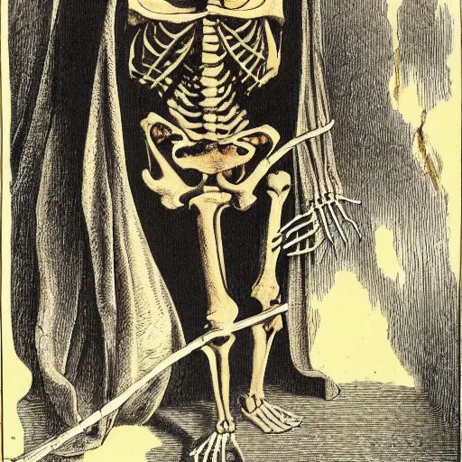 Image similar to a boogeyman in the behind of a skeleton in a black cloak