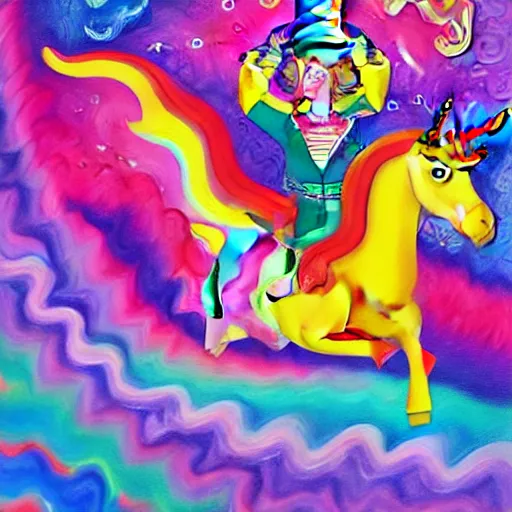 Image similar to a painting of a lawyer riding an unicorn, a storybook illustration by Lisa Frank, featured on behance, magical realism, irridescent, storybook