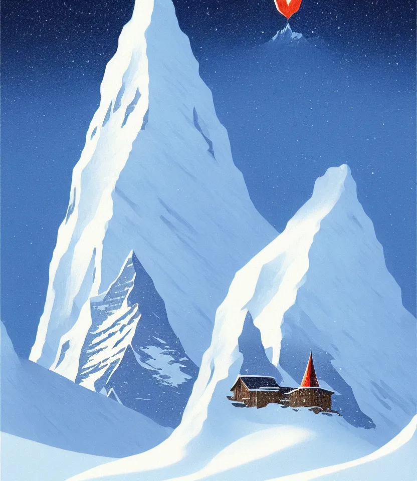 Prompt: an achingly beautiful print of one cylindrical snow globe with the matterhorn inside by raphael, hopper, and rene magritte. detailed, proportional, romantic, vibrant, enchanting, trending on artstation