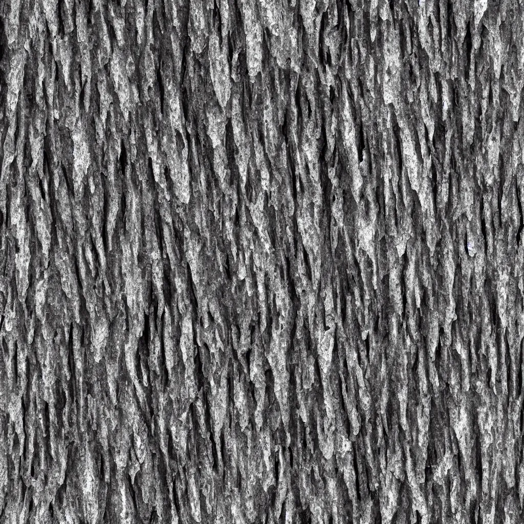 Prompt: grayscale height map texture of tree bark, material, texture, substance designer, displacement map, height map, bump map