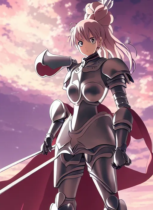 Prompt: key anime visual portrait of a woman knight in ceremonial armor, dynamic pose, cinematic, film grain, face by yoh yoshinari, detailed, intricate