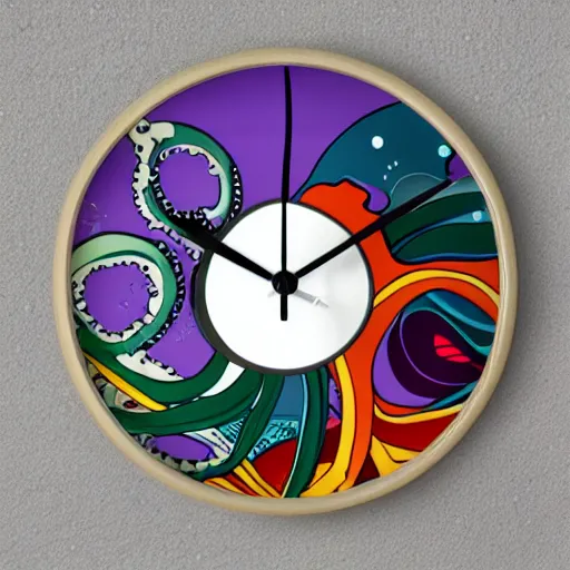 Image similar to futurism octopus clock