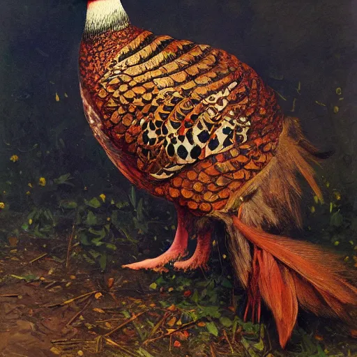 Prompt: Pheasant holding a sword, by lily seika jones , rivuletpaper art, very detailed, shot in canon, by Viktor Vasnetsov, oil painting, harsh fairy tale, soft style, hyperrealism, beautiful, high resolution, trending on artstation, steps 50