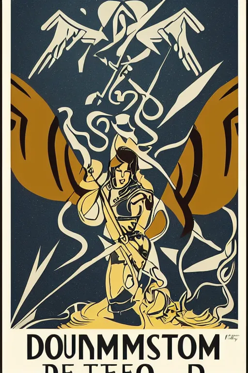 Prompt: Art Deco poster illustration of Skyrim, full shot