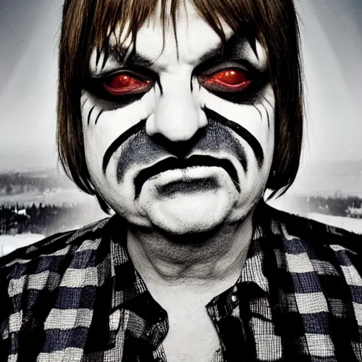 Prompt: mark e smith in juggalo makeup, gorgeous landscape background with the milky way in the sky