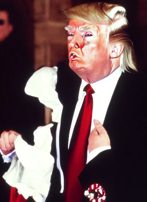 Image similar to candid photo of donald trump as a gothic vampire in the 1 9 9 0 s