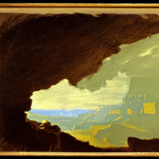 Image similar to Grand Canyon scene by Goya. FROG! FROG! FROG! FROG!