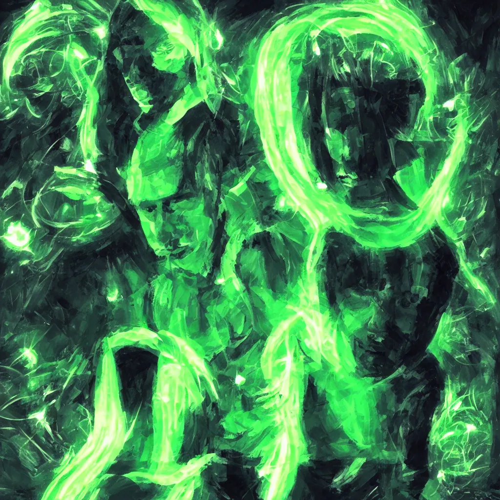 Image similar to A man with a green aura