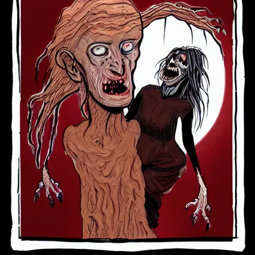 Prompt: a demonic witch eating a human, inspired by the thing, david lynch, cronenberg, rob zombie film