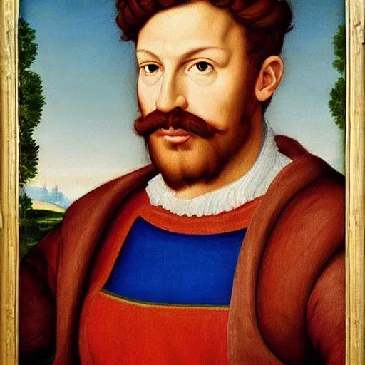 Prompt: a beautiful renaissance painted portrait of super - mario