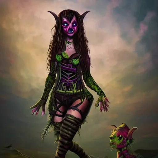 Image similar to eco punk, goblin girl goth, fantasy art, high detail, 4k