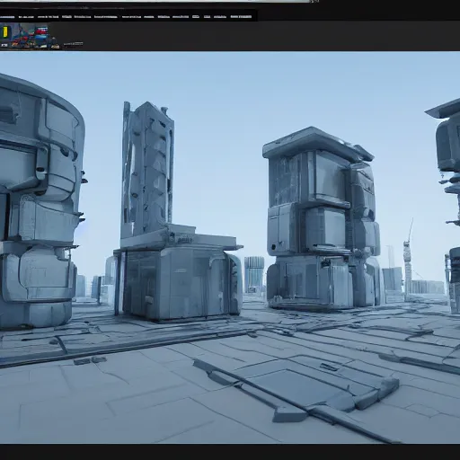 Image similar to pre - fab sci - fi parts for buildings. rendered in unreal engine.