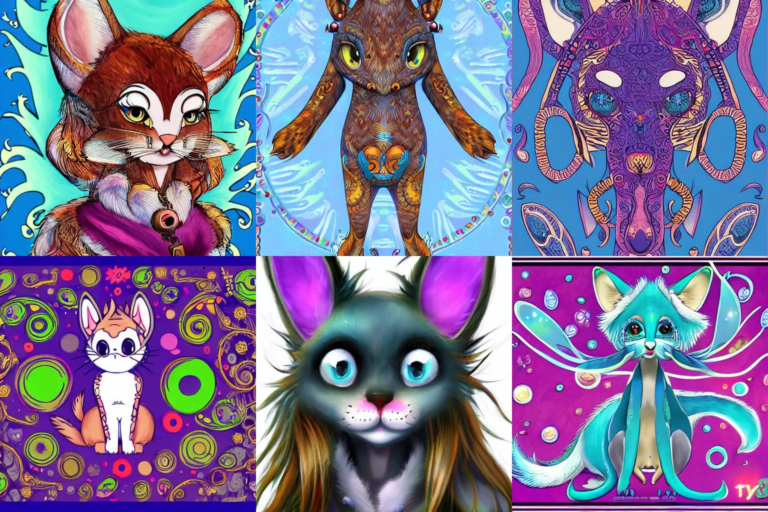 Prompt: furry anthro digital adoptable design, round features, deep sea themes, long tails, big ears, intricate patterns, realistic fur, character design, concept art, symmetrical, front view, art by Lisa Frank, popular characters on Toyhouse, Twitter, Deviantart, Artstation,