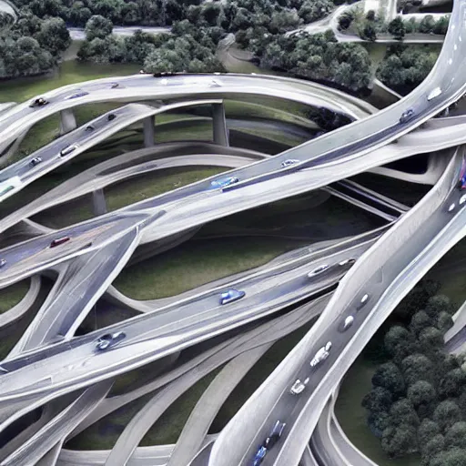 Image similar to a complicated highway interchange designed by Zaha Hadid