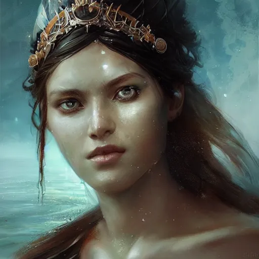 Image similar to a beautiful portrait of a water goddess by Greg Rutkowski and Raymond Swanland, Trending on Artstation, ultra realistic digital art