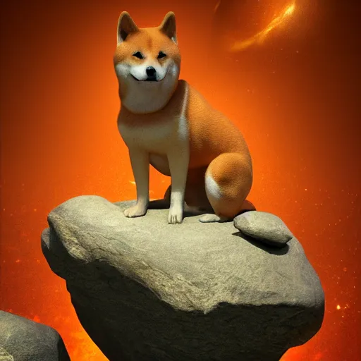 Image similar to A Shiba inu monk sits on a floating rock and travels through the universe , Artstation