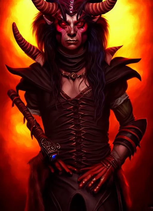 Prompt: tiefling bard, full body, hyper realistic, extremely detailed, dnd character art portrait, dark fantasy art, intricate fantasy painting, dramatic lighting, vivid colors, deviantart, artstation, by daniel r horne.