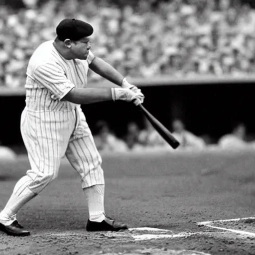 Image similar to babe ruth at bat, playing for 2012 new york yankees on a 4k tv broadcast