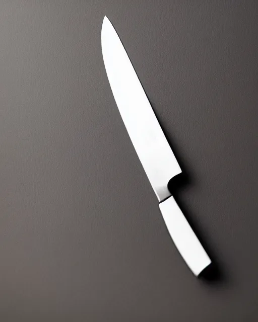 Prompt: A normal, average-looking kitchen knife; studio photo; product photo; bokeh, 90mm, f/1.4