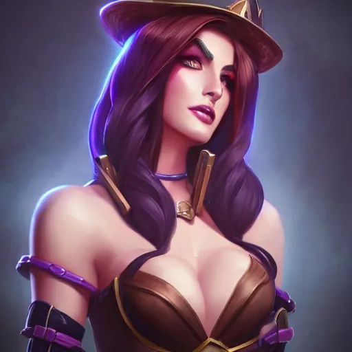 Image similar to portrait of Caitlyn from League of Legends, by Fortiche Studio, from Netflix's Arcane, trending on artstation,fine details, realistic shaded, fine-face, Steampunk city on the background, painted texture, pretty face,by Artgerm