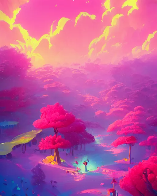 Image similar to candyland landscape | candies desserts cherry - blossoms | highly detailed | very intricate | fantasy whimsical magical | soft bright natural morning light | pixar | award - winning | matte painting by anton fadeev and paul lehr and rhads and alena aenami | pastel color palette | featured on artstation