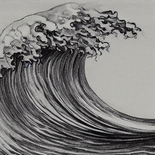 Image similar to an beautiful painting of one single hawaiian wave painted by albrecht durer, monochromatic color scheme, high detail, breathtaking wave, lineart, line art, soft colors, simplicity