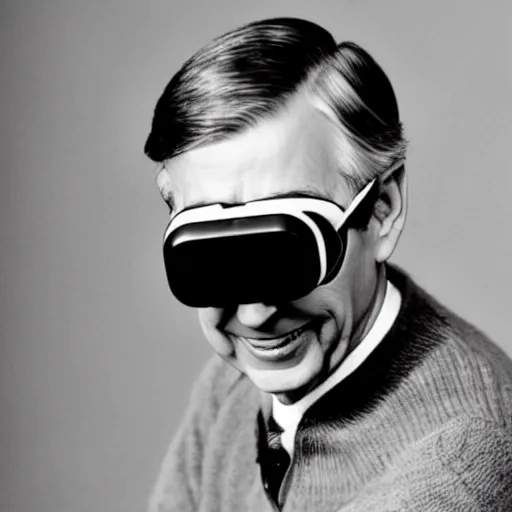 Image similar to Mister Rogers wearing a VR headset