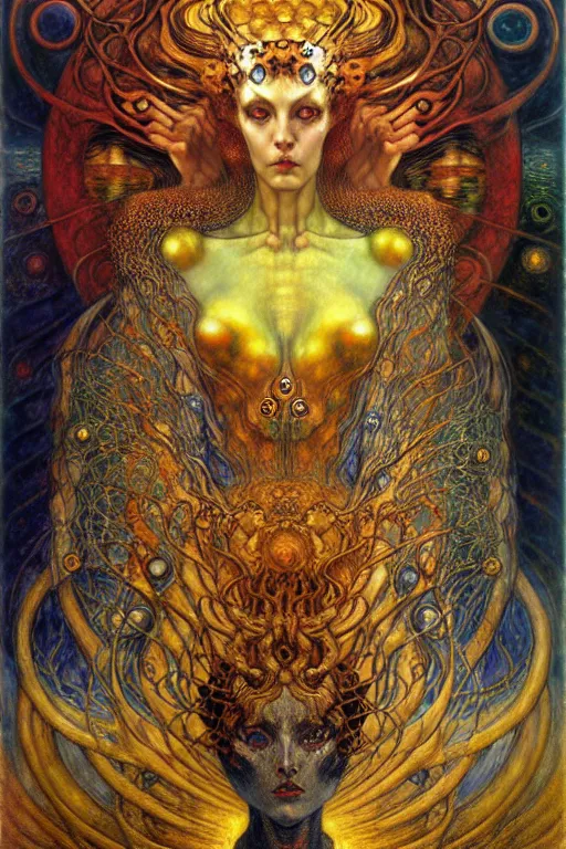 Image similar to Divine Chaos Engine by Karol Bak, Jean Delville, William Blake, Gustav Klimt, and Vincent Van Gogh, symbolist, visionary