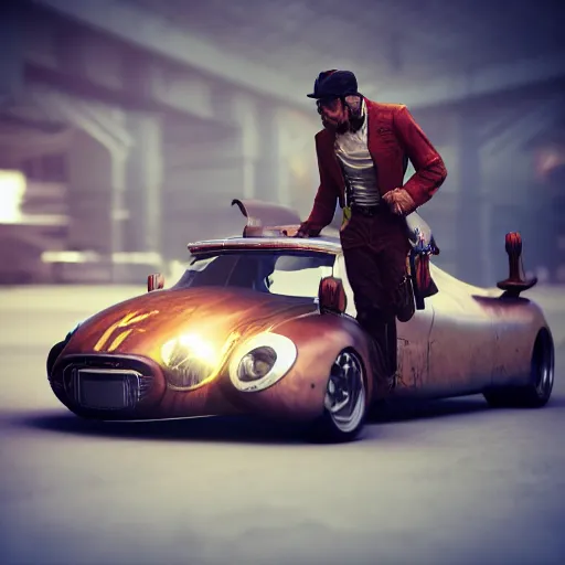 Image similar to 3d art of driver mad because he needs to pee, octane render, trending on artstation, steampunk art