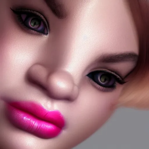 Image similar to pink lipstick with a face on it, realistic, detailed, pretty, octane render, studio lighting