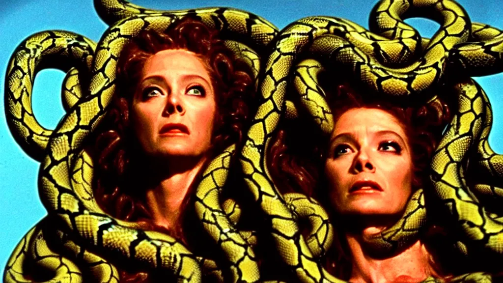 Prompt: medusa, with snakes for hair, still from the movie the thing ( 1 9 8 1 )