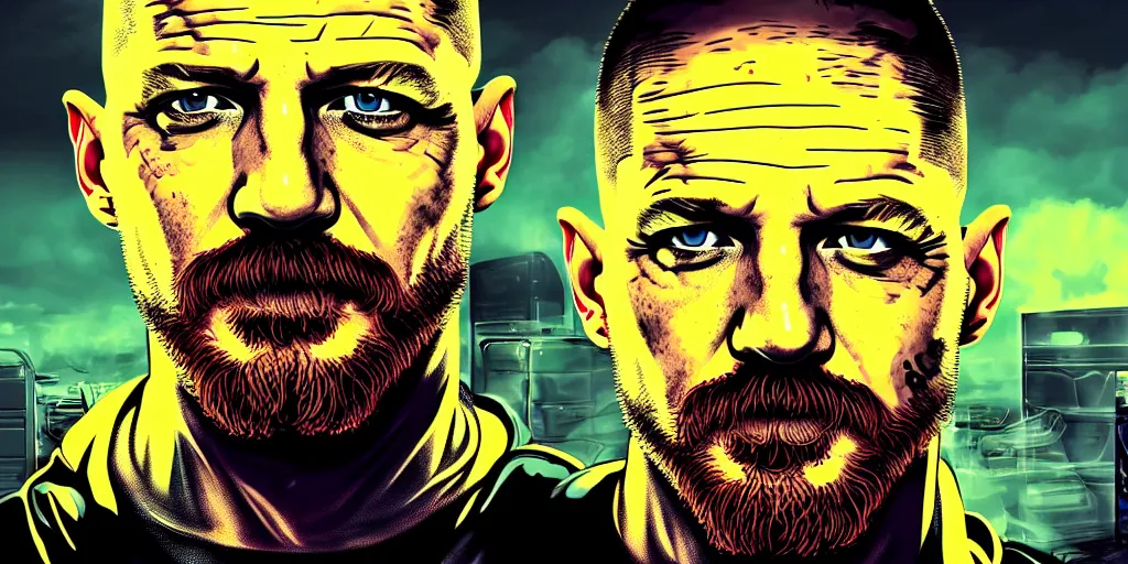 Prompt: portrait picture Tom Hardy as Breaking Bad, cyberpunk art style, 4K quality