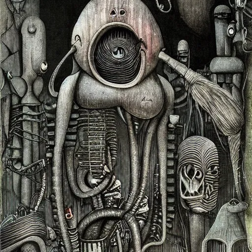 Prompt: moominpapa hooked up to a machine, hr giger artwork, very detailed!, high quality, 4 k