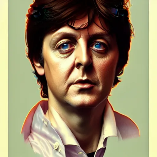 Image similar to Steven Moriseey as Paul McCartney, body portrait, highly detailed, digital painting, artstation, concept art, sharp focus, illustration, art by WLOP and greg rutkowski and alphonse mucha and artgerm