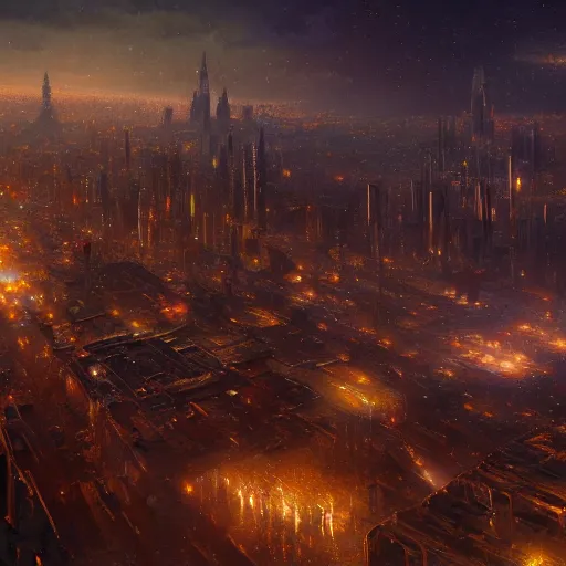 Image similar to Concept art, beautiful painting of a metropolis city, shining its light among stars, 8k, james gurney, greg rutkowski, john howe, artstation