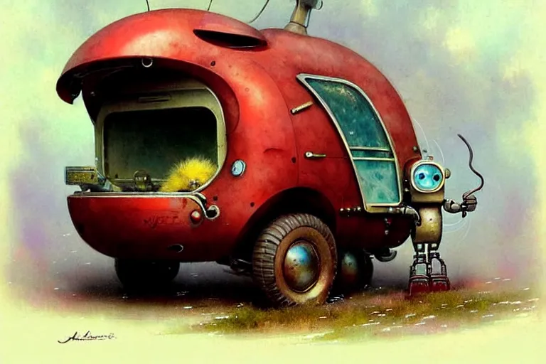 Prompt: adventurer ( ( ( ( ( 1 9 5 0 s retro future robot android mouse rv hover wagon motorhome robot. muted colors. ) ) ) ) ) by jean baptiste monge!!!!!!!!!!!!!!!!!!!!!!!!! chrome red