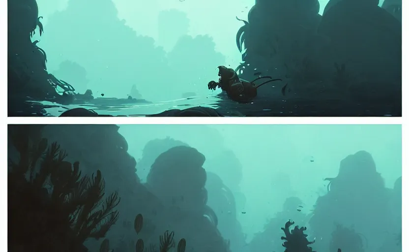 Image similar to celtic naturepunk underwater by atey ghailan, by greg rutkowski, by simon stalenhag, by greg tocchini, by james gilleard, by joe fenton, by kaethe butcher dynamic lighting, gradient light blue, brown, blonde cream and white color scheme, grunge aesthetic