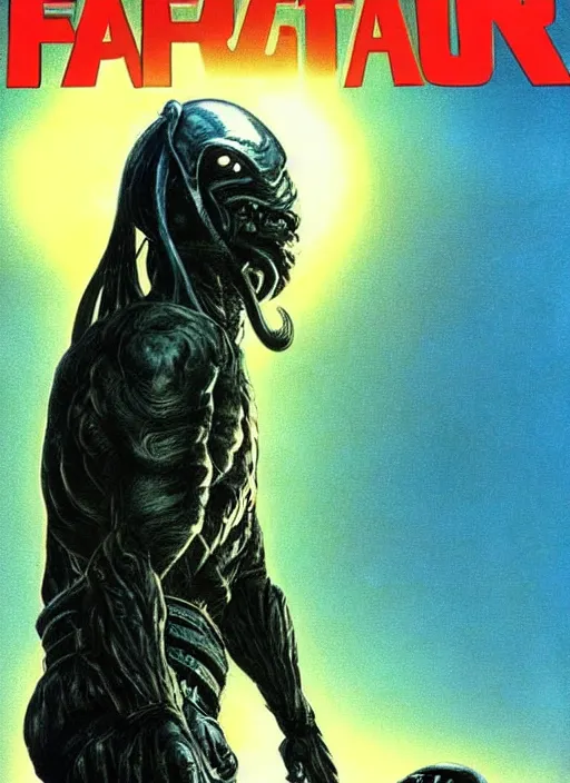 Image similar to Predator (1987) versus E.T. (1982) movie poster, illustration by Drew Struzan, John Alvin, highly detailed