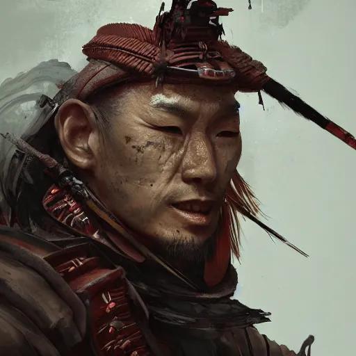 Image similar to Sickly diseased dying Samurai warrior, portrait by Cedric Peyravernay, highly detailed, excellent composition, cinematic concept art, dramatic lighting, trending on ArtStation