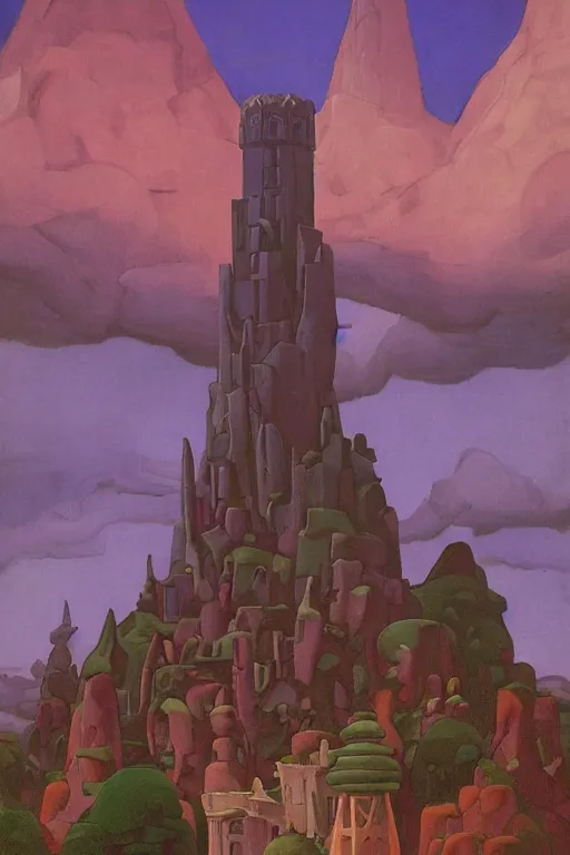 Image similar to view of the wizard's tower in its gardens after a storm, tall windows lit up, beautiful ornamental architecture, dramatic cinematic lighting, rich colors, by Nicholas Roerich and William Dyce and April Gornik and Sylvain Sarrailh and Ludwig Deutsch and Diego Rivera, featured on artstation