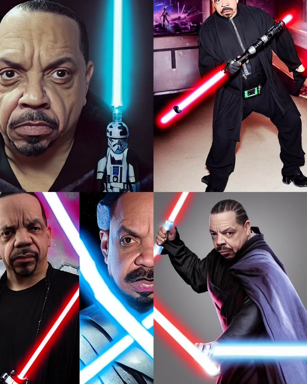 Prompt: ice t as a jedi knight, action photo, star wars, lightsaber
