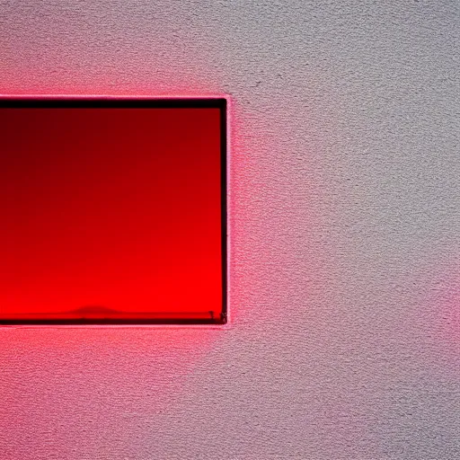 Prompt: red light from above is reflected on the white floor below